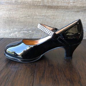 Little Girl Patent PU Rhinestones Mary Jane Kiddie Heel Pump - Black